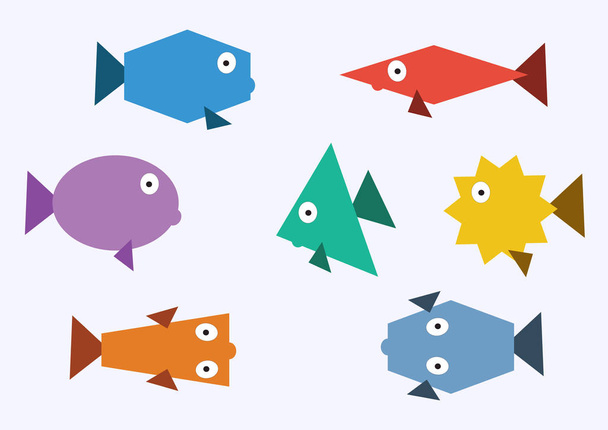 A set of fish from geometric shapes - Vector, Image