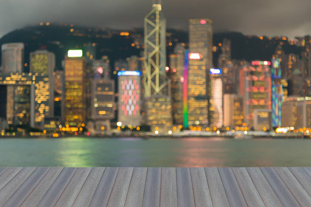 Hong Kong city downtown blurred bokeh light night view - Photo, Image