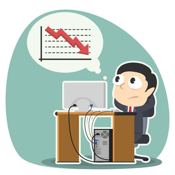 businessman worried thinking about down graph - Vector, Image
