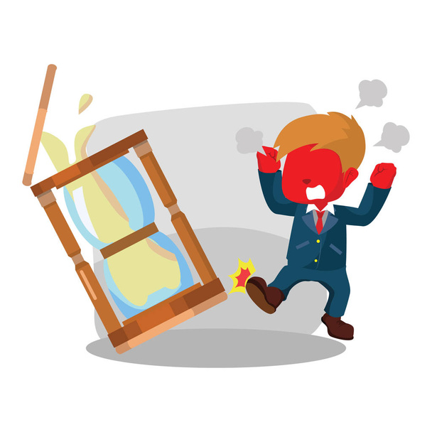 red businessman angry kicking hourglass - Vector, Image