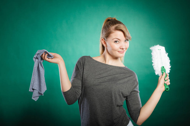 Girl with cleaning cloth in hand. - Foto, immagini