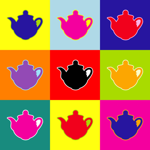 Tea maker sign. Vector. Pop-art style colorful icons set with 3 colors. - Vector, Image