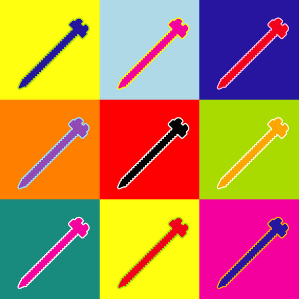 Screw sign illustration. Vector. Pop-art style colorful icons set with 3 colors. - Vector, Image