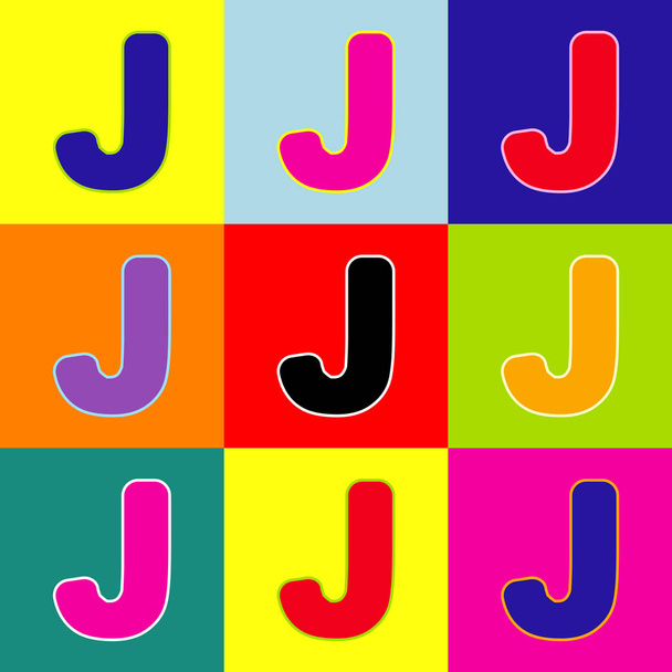 Літера J елемент шаблону дизайну таблиці. Вектор. Стиль поп-арт барвисті піктограми набір з 3 кольорами
. - Вектор, зображення