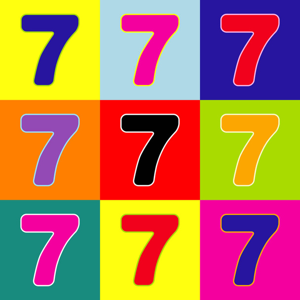 Numer 7 znak projekt szablonu elementu. Wektor. Kolorowe ikony stylu pop-art zestaw z 3 kolory. - Wektor, obraz