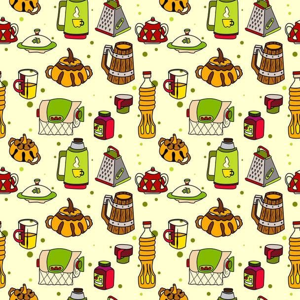 Vector tableware seamless color pattern. - Vector, Image