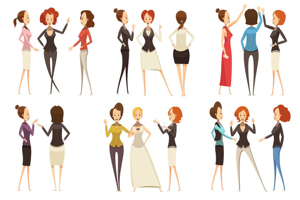 Groepen van zakenvrouwen Cartoon stijlenset - Vector, afbeelding