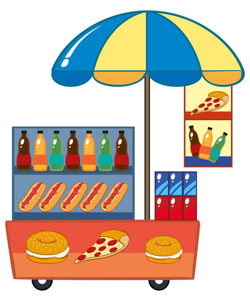 Ruokakauppias hotdogin ja juomien kanssa
 - Vektori, kuva