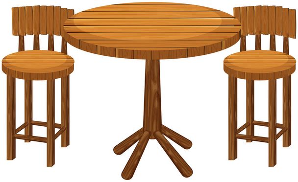 Круглый деревянный стол и стулья
 - Вектор,изображение