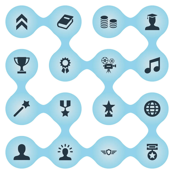 Vector Illustration Set Of Simple Achievement Icons. Elements Avatar, Literature, Guard And Other Synonyms Wand, Emblem And Reward. - Vector, Image