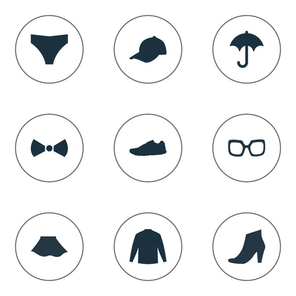 Vector Illustration Set of Simple Wardrobe Icons. Elementos Calzado, Gafas Graduadas, Sudadera Y Otros Sinónimos Zapatillas, Sudadera Y Largo
. - Vector, imagen