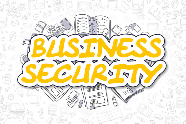 Business Security Doodle Yellow Word (em inglês). Conceito de negócio
. - Foto, Imagem
