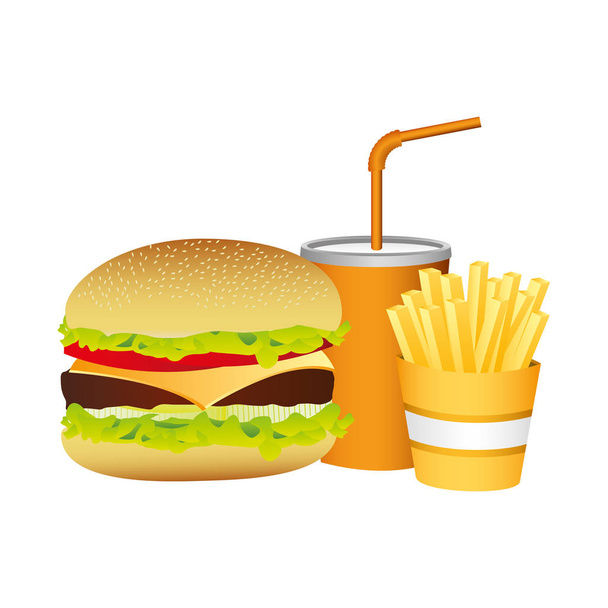 hamburger, soda and fries french food - Vector, Image