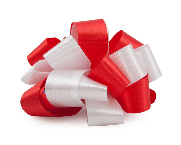 single red ribbon satin gift bow isolated - Zdjęcie, obraz