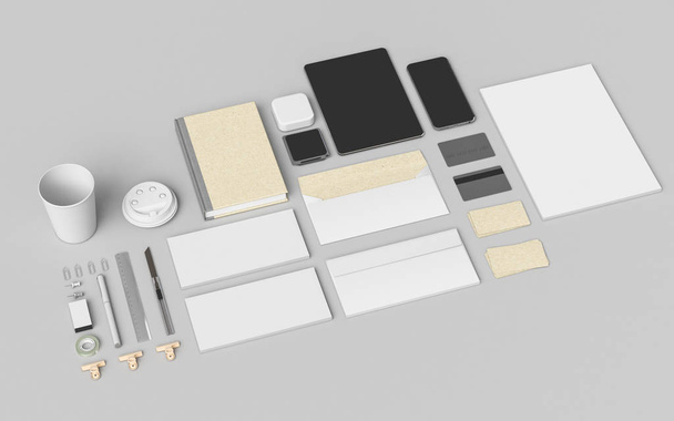 Branding Mock Up. Office supplies, Gadgets. 3D illustration - Foto, afbeelding