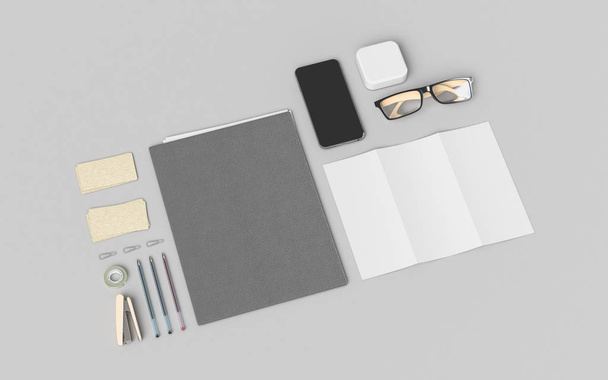 Branding Mock Up. Office supplies, Gadgets. 3D illustration - Fotó, kép