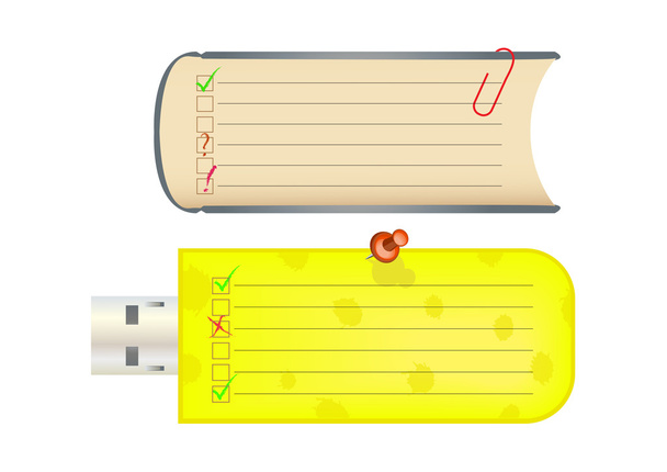 Adesivos estilizados como uma unidade flash USB e um livro
 - Vetor, Imagem