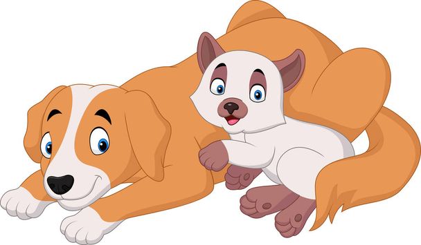 漫画猫と犬のリラックス - ベクター画像