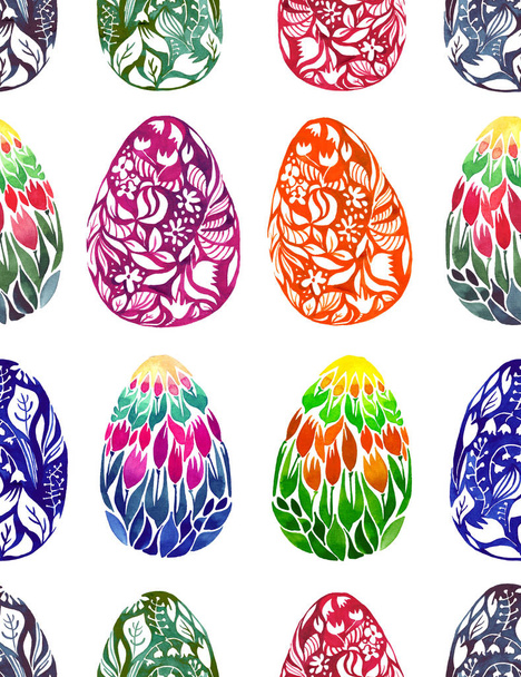 Wyrafinowane kolorowych Abstrakcja graficzny piękne wspaniały piękny kwiatowy ziołowe pisanek wzór dłoń akwarela, ilustracja - Zdjęcie, obraz