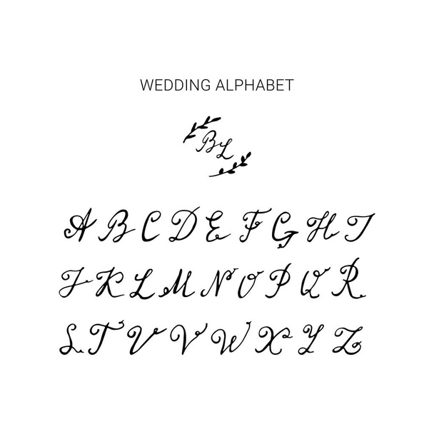 Elle çizilmiş düğün alfabesi. - Vektör, Görsel