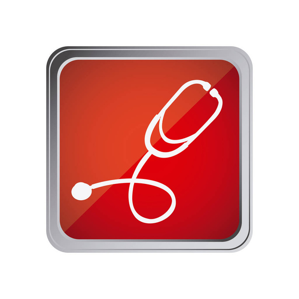 knop met stethoscoop met rode achtergrond - Vector, afbeelding