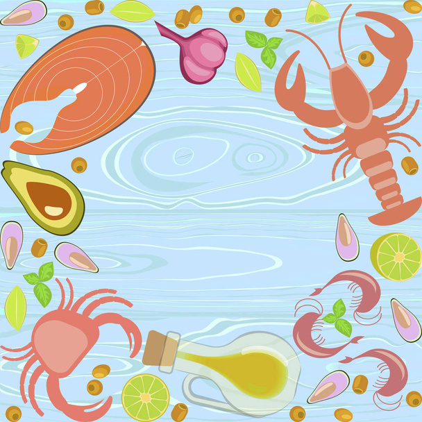 新鮮な魚介類のフラット デザイン - ベクター画像
