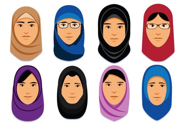Set Of Different Middle Eastern Women - Vector, Image