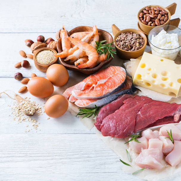Assortment of healthy protein source and body building food - Foto, Imagem
