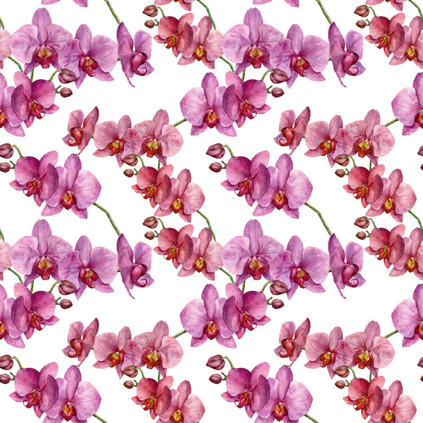 Akvarell varrat nélküli mintát orchideák. Kézzel festett, virág bo - Fotó, kép
