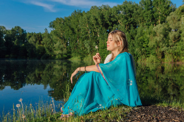 Beautiful european woman in sari - Zdjęcie, obraz