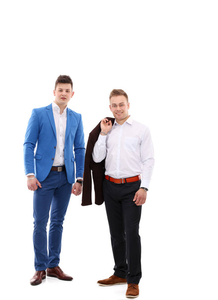 Young two men standing , isolated on white background - Foto, afbeelding