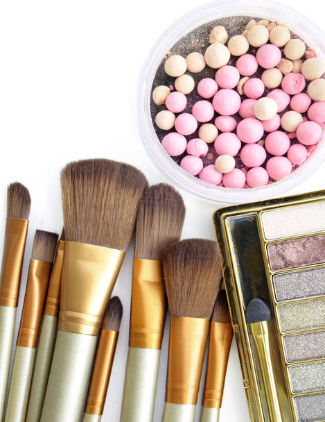 cosmetics set with powder and make up brushes - Photo, Image