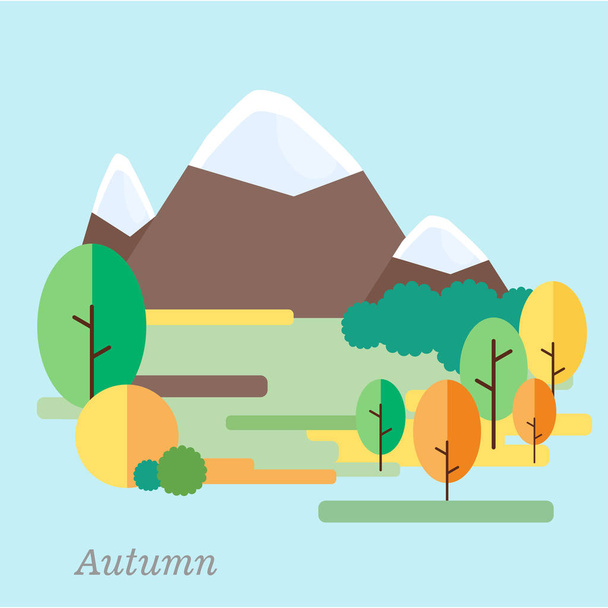 Autumn landscape with mountains in the flat style. - Vector, afbeelding