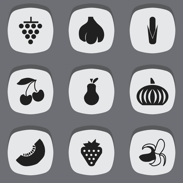 Conjunto de 9 Ícones de Sobremesa Editáveis. Inclui símbolos como cereja, Windfall, fatia de melão e muito mais. Pode ser usado para Web, Mobile, UI e design infográfico
. - Vetor, Imagem