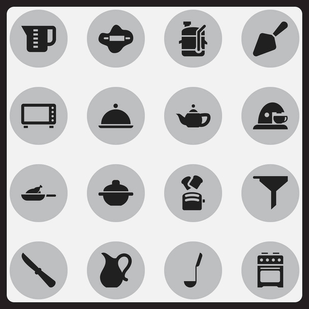 Set Of 16 Editable Meal Icons. Includes Symbols Such As Mensural, Soup Spoon, Kitchen Blade And More. Can Be Used For Web, Mobile, UI And Infographic Design. - Vector, Image