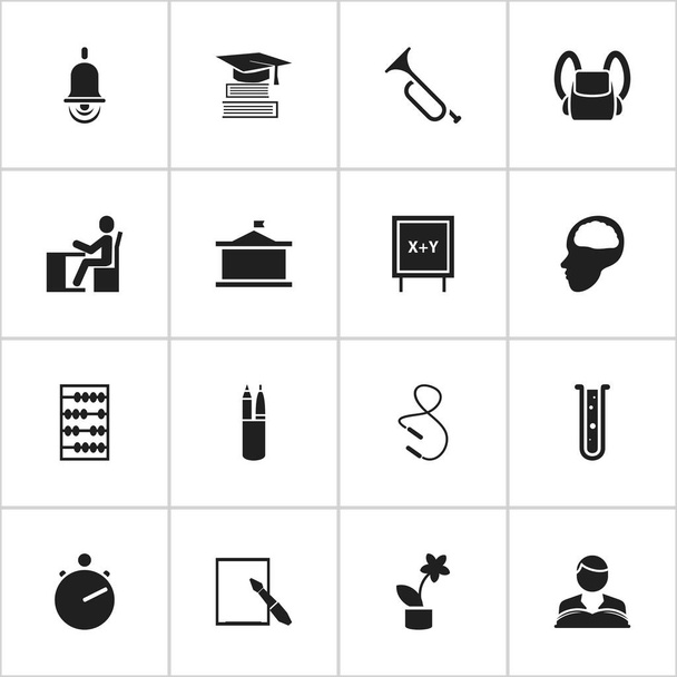 Set Of 16 Editable School Icons. Includes Symbols Such As Univercity, Studying Boy, Bugle And More. Can Be Used For Web, Mobile, UI And Infographic Design. - Vector, Image