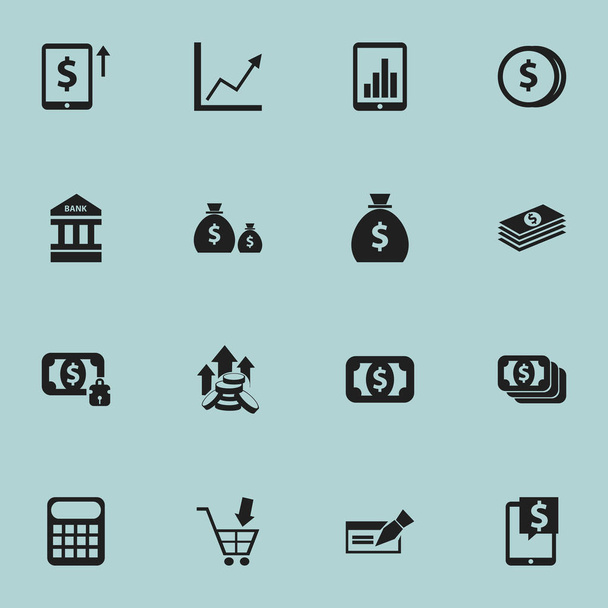 Conjunto de 16 iconos de finanzas editables. Incluye símbolos tales como para depositar dinero, diagrama, cubos y más. Puede ser utilizado para el diseño de la tela, móvil, interfaz de usuario e infografía
. - Vector, imagen
