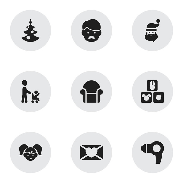 Набір з 9 для редагування люди іконок. Включає в себе символи, такі як онука, ялиця, дідусь. Може використовуватися для веб, мобільні, призначеного для користувача інтерфейсу і інфографіки дизайн. - Вектор, зображення
