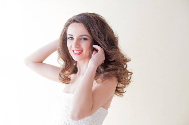 girl model posing in a white room - Photo, Image
