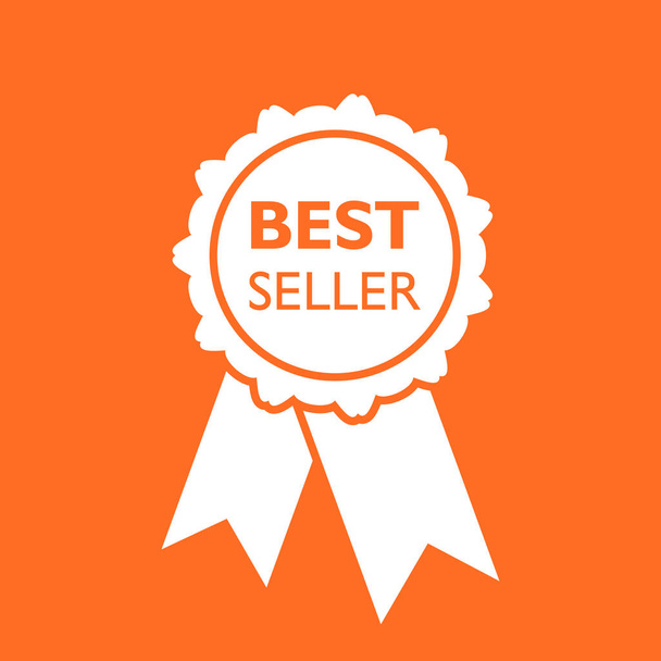 Best seller ribbon icon. Medal vector illustration in flat style on orange background. - Vettoriali, immagini