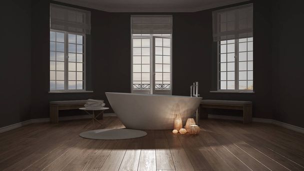 Spa salle de bain, nuit relax, coucher de soleil scène, minimaliste inte
 - Photo, image