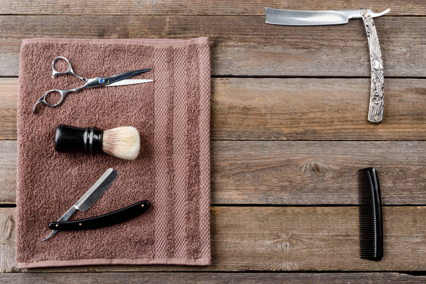 Scissors on barber towel - Zdjęcie, obraz
