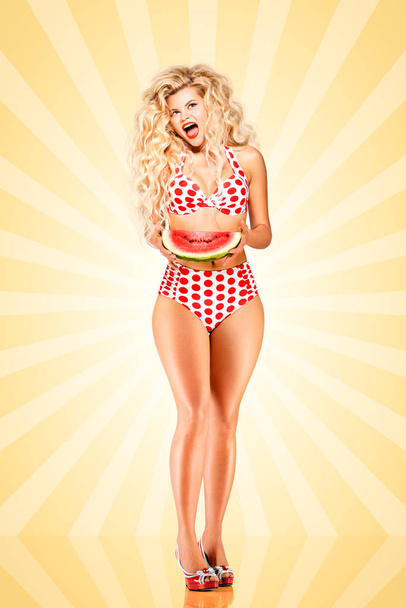 Bikini and watermelon. - Фото, изображение