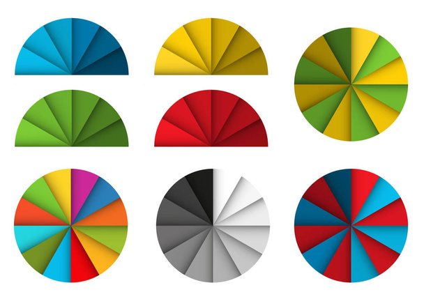 Grote reeks van kleurrijke taart diagrammen met schaduw en 3D-effect - Vector, afbeelding