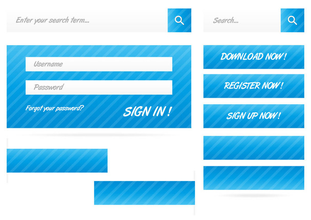Collection of blue stripped web buttons and forms with shadow - Vector, Image