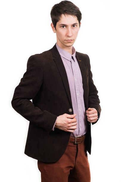 business - happy smiling businessman in a dark brown suit - 写真・画像
