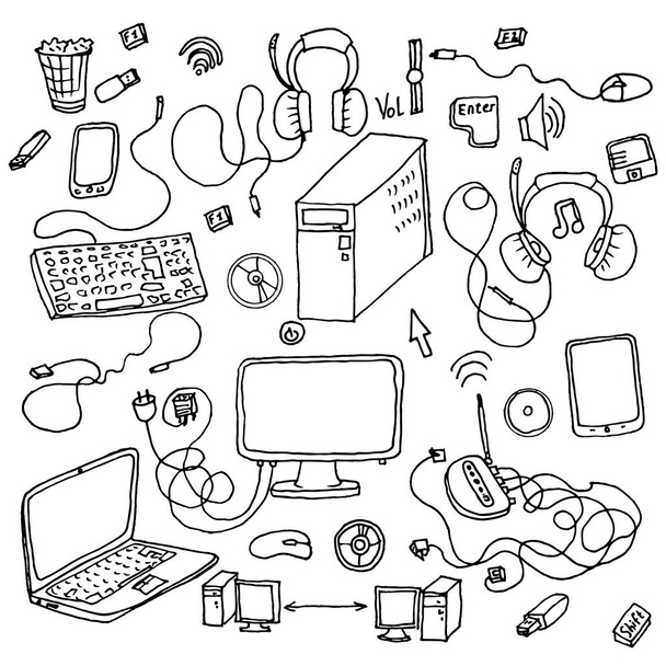 a set of hand drawn doodles of electronic gadget - Vector, Image