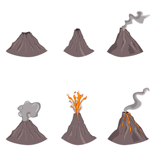 Set of flat color volcanoes - Vector, Image