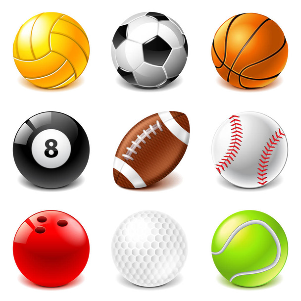 Sport balls icons vector set - Vector, Image