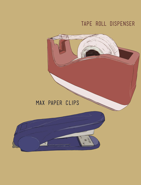 dispenser roll tape and Max clip papers, punch clip set. - Vetor, Imagem